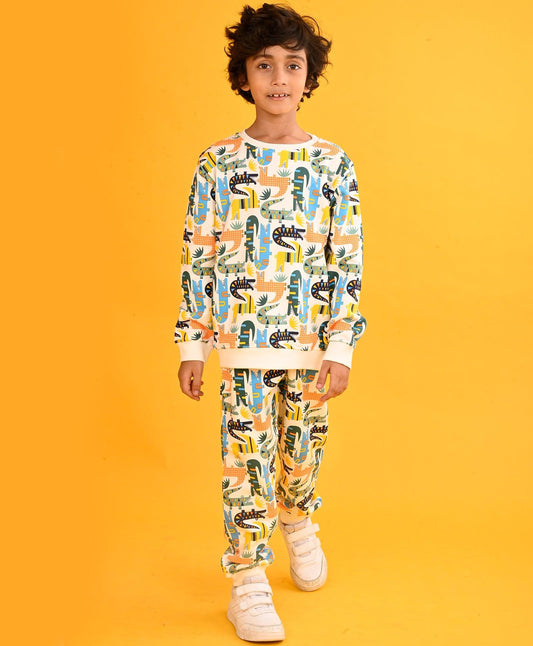 CROCODILE BOYS SWEATSHIRT FLEECE JOGGER SET - WHITE