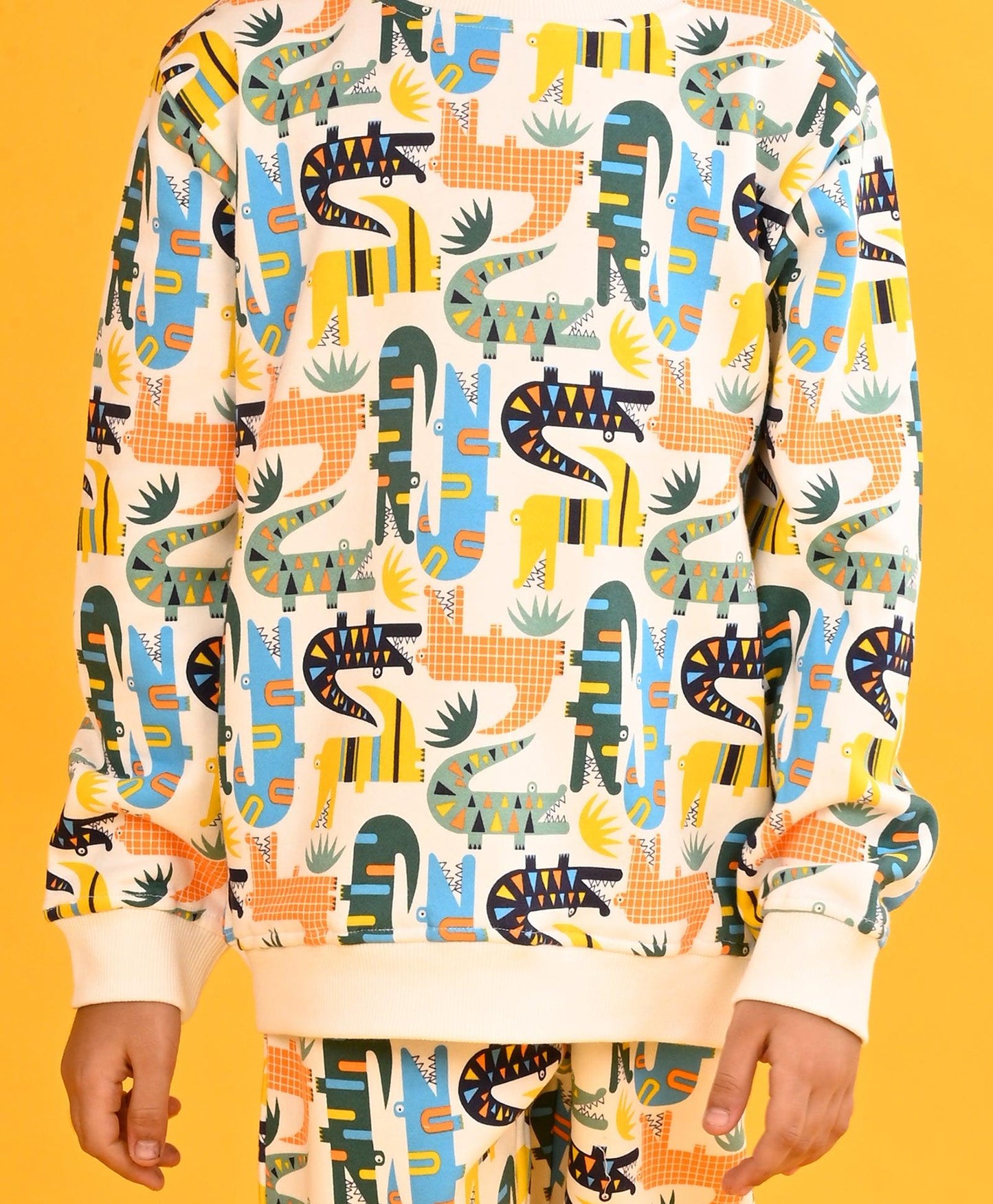 CROCODILE BOYS SWEATSHIRT FLEECE JOGGER SET - WHITE
