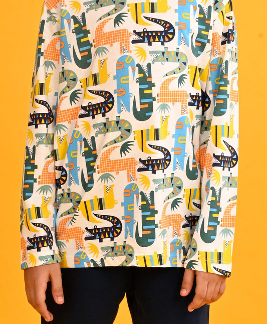 CROCODILE LONG SLEEVE T-SHIRT NAVY FLEECE JOGGER SET - WHITE/NAVY