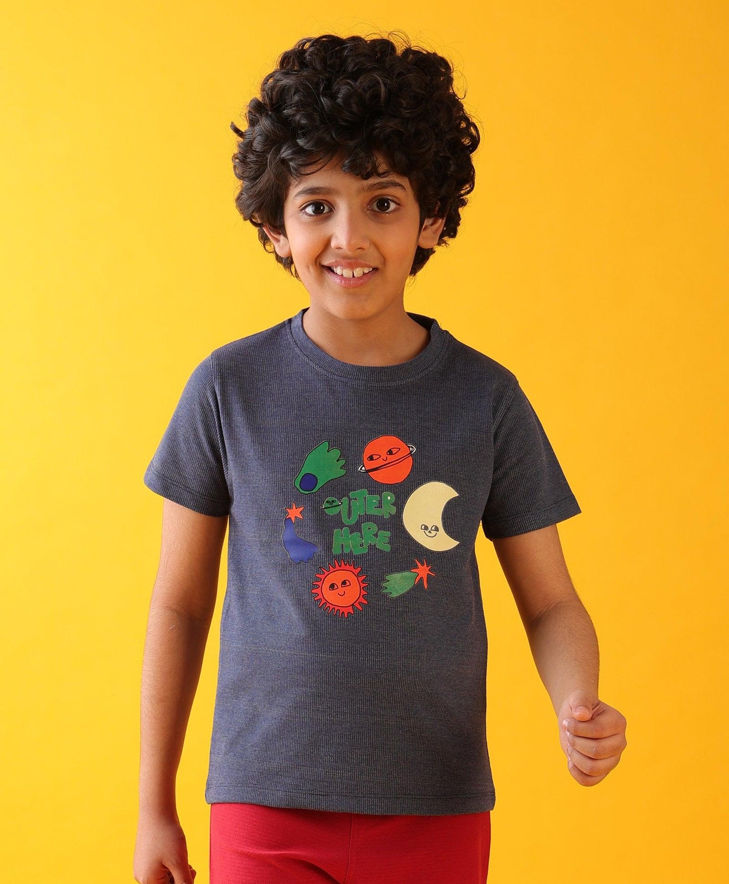 OUTER SPACE BLUE BOYS SHORT SLEEVE T-SHIRT- BLUE