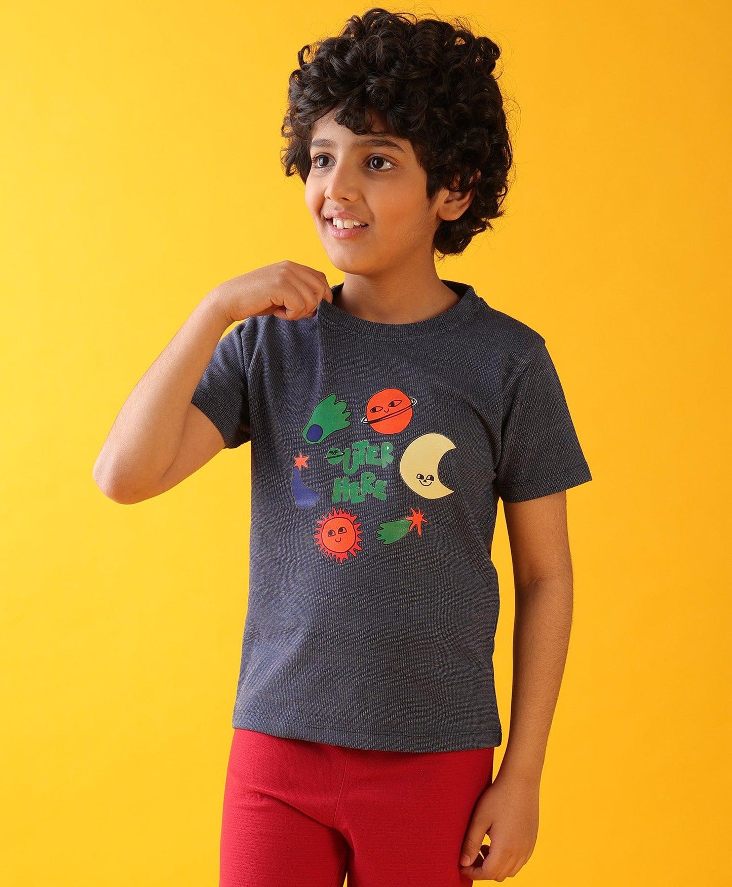OUTER SPACE BLUE BOYS SHORT SLEEVE T-SHIRT- BLUE