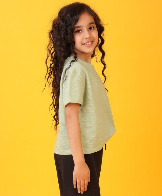 GREEN SILVER HEART SUMMER GIRLS SHORT SLEEVE T-SHIRT - GREEN