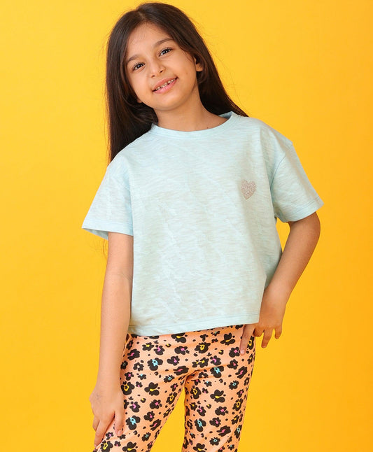 SKY SILVER HEART SUMMER GIRLS SHORT SLEEVE T-SHIRT - SKY