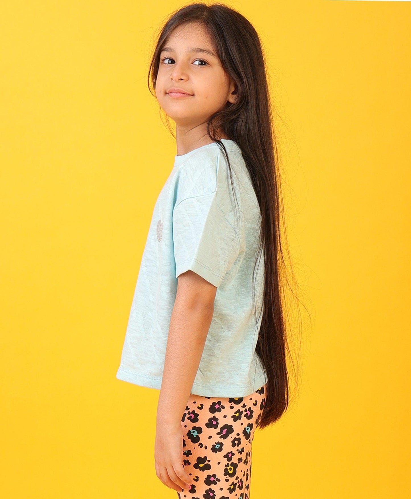 SKY SILVER HEART SUMMER GIRLS SHORT SLEEVE T-SHIRT - SKY