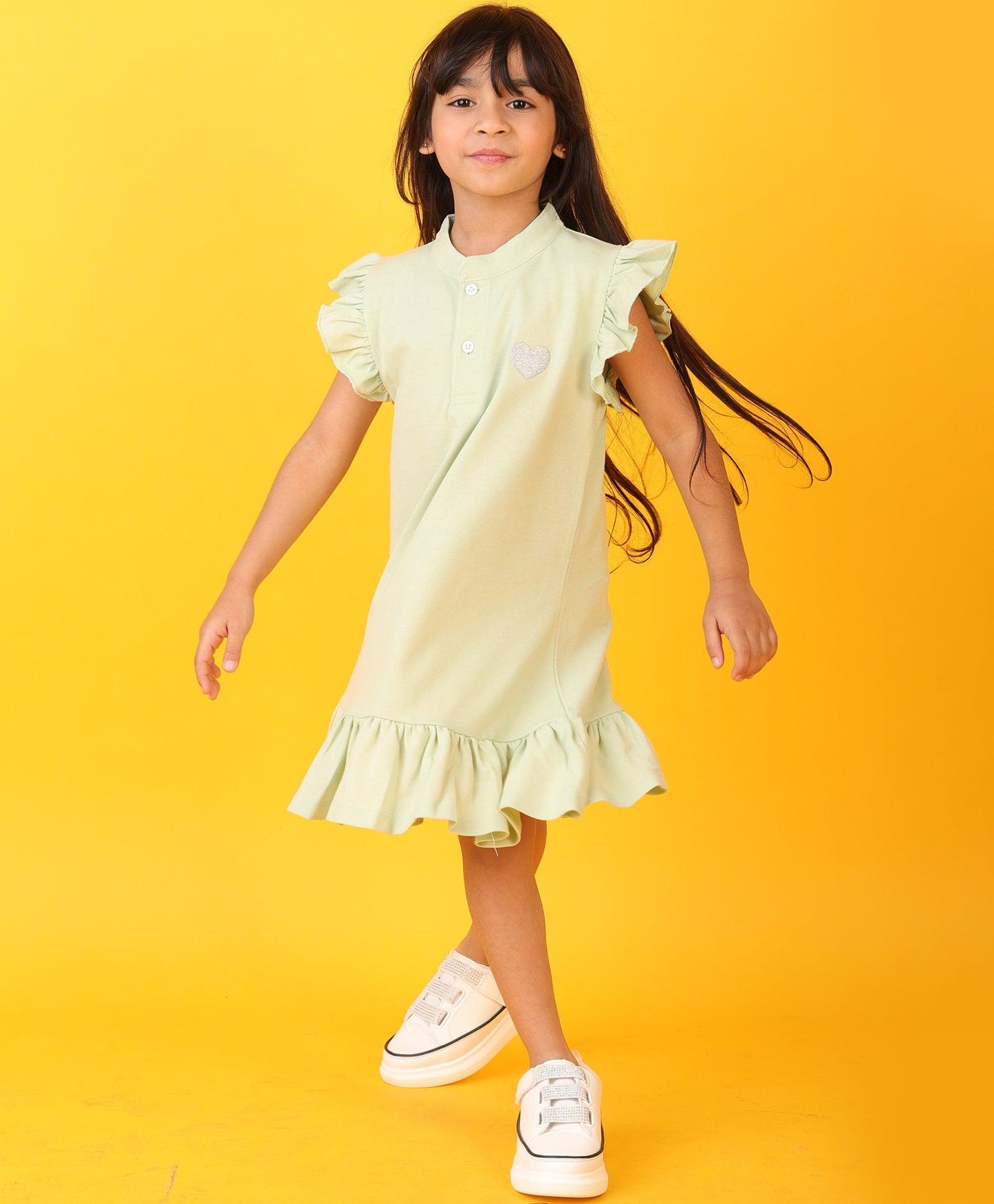 SEA GREEN SILVER HEART SUMMER DRESS - SEA GREEN