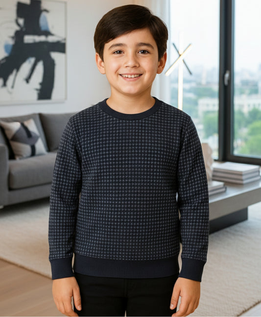 NAVY QUILTED BOYS SWEATSHIRT - NAVY