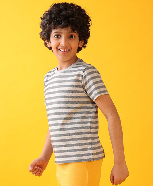 BLACK GREY DIAGONAL STRIPE SHORT SLEEVE BOYS T-SHIRT - GREY