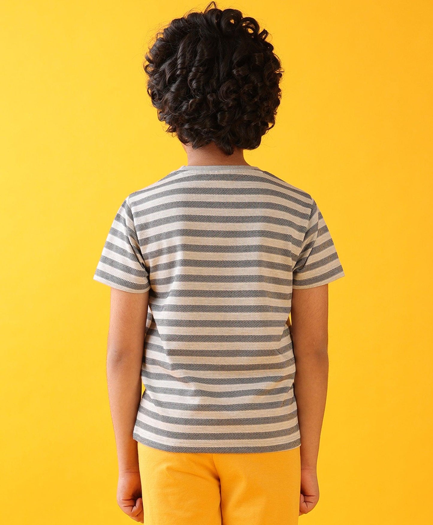 BLACK GREY DIAGONAL STRIPE SHORT SLEEVE BOYS T-SHIRT - GREY