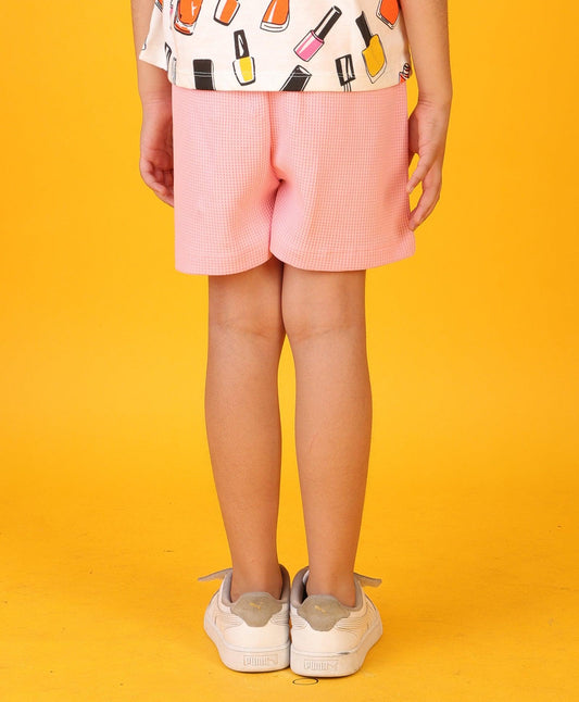 SUMMER PRETTY PINK TEXTURE GIRLS SHORTS - PINK