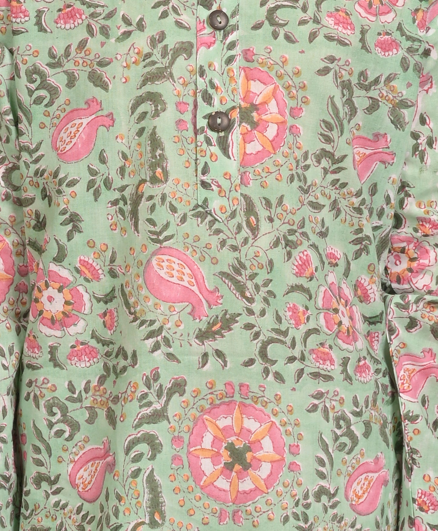 LIGHT GREEN FLORAL PRINT PURE COTTON KURTA - GREEN