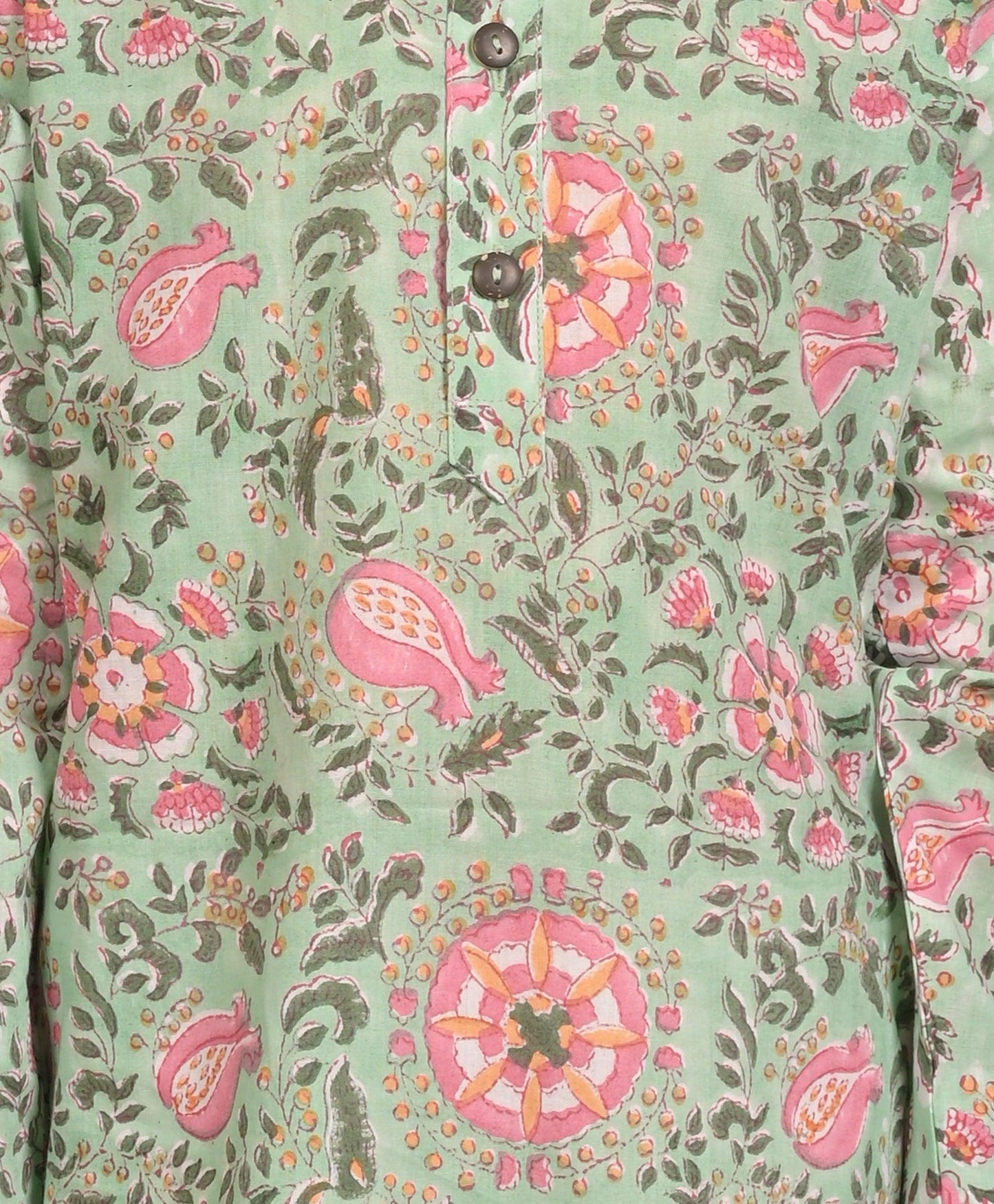 LIGHT GREEN FLORAL PRINT PURE COTTON KURTA - GREEN