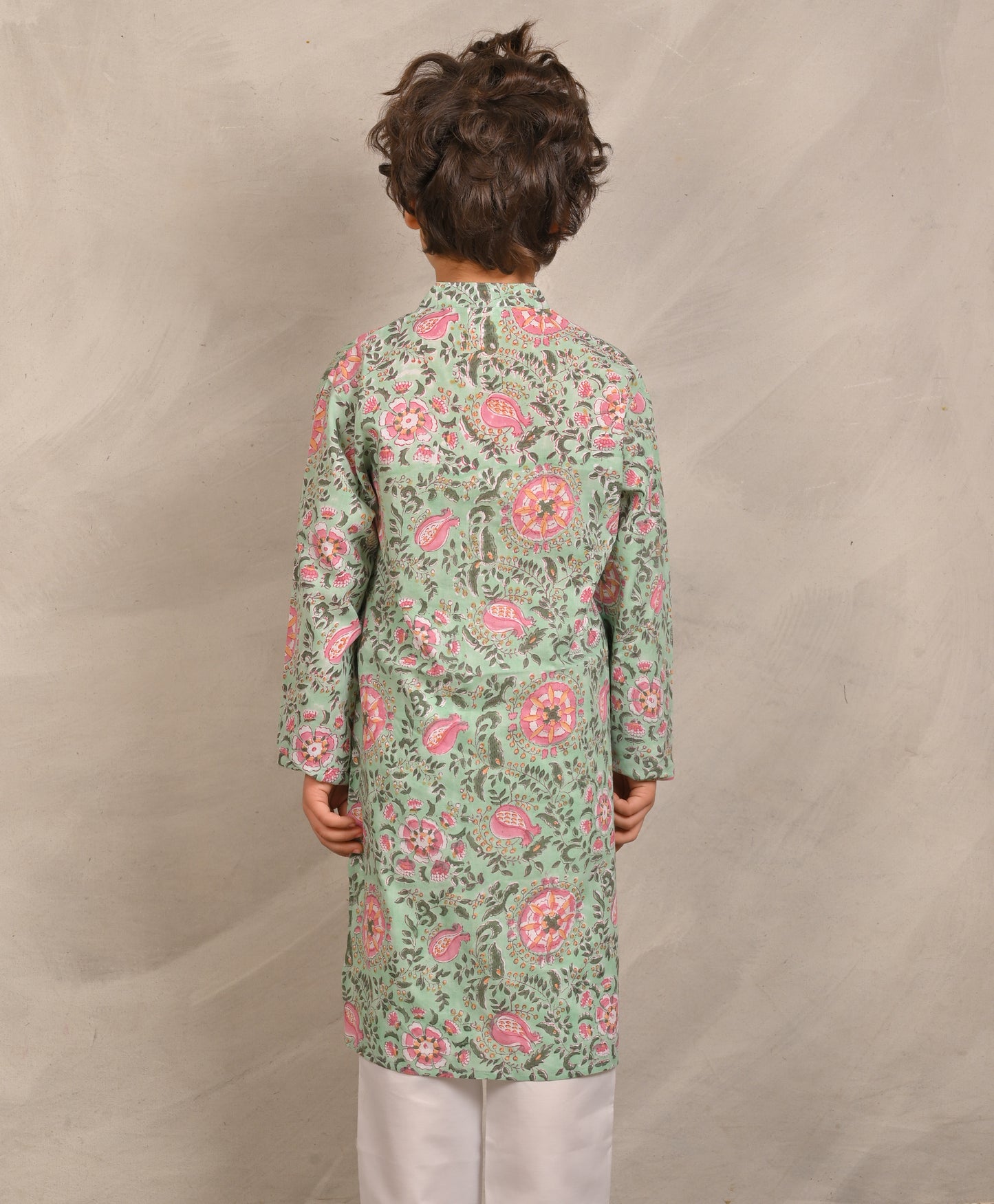 LIGHT GREEN FLORAL PRINT PURE COTTON KURTA - GREEN