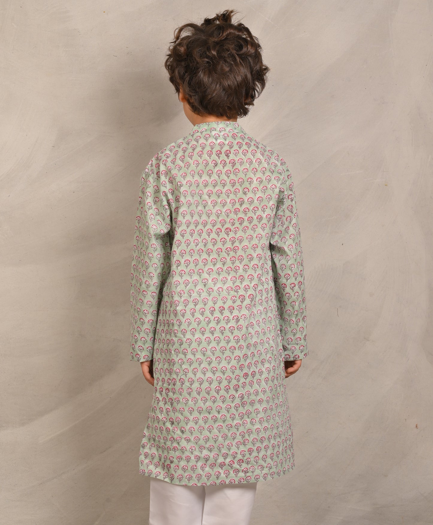 SAGE GREEN BLOCK PRINT PURE COTTON KURTA - SEA GREEN