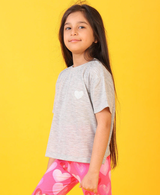 SILVER HEART GREY SUMMER SHORT SLEEVES GIRLS T-SHIRT - GREY - Anthrilo