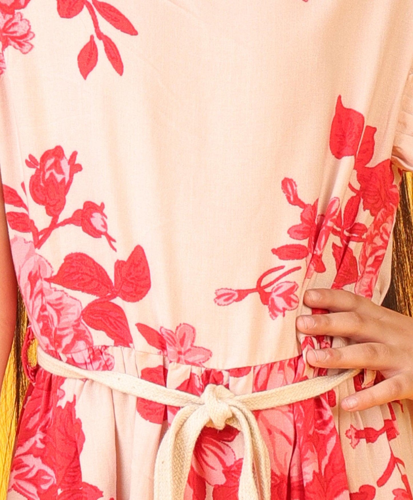 FLORAL PEACH FRILL SUMMER DRESS -PEACH