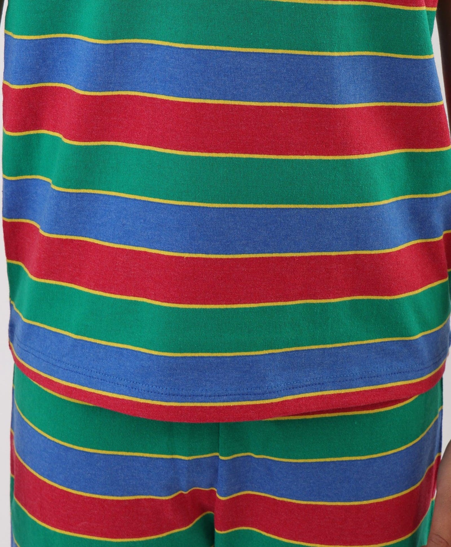 SUMMER RED ROYAL YELLOW STRIPED SHORT SLEEVES PYJAMA SET - RED/ROYAL
