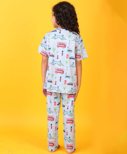 LONDON DREAMS GIRLS SHORT SLEEVES PYJAMA SET - SKY