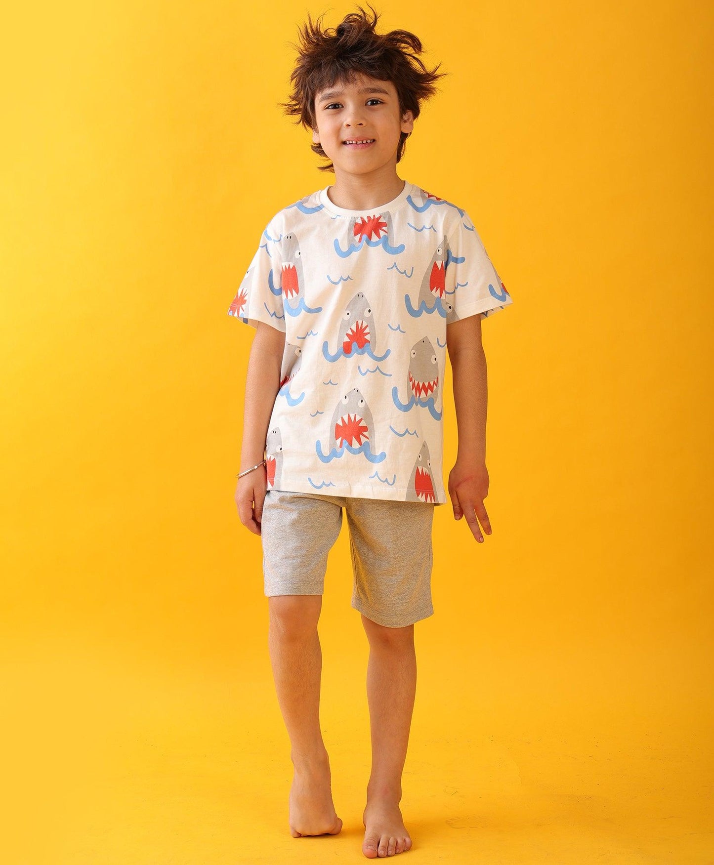 SLEEPY SHARK SLEEPWEAR SHORTS SET - OFF WHITE