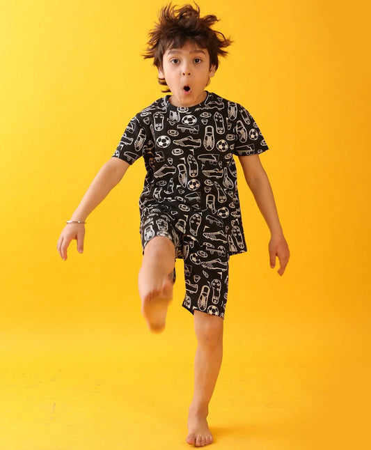 FOOTBALL SHOES SLEEPWEAR SHORTS SET - BLACK - Anthrilo