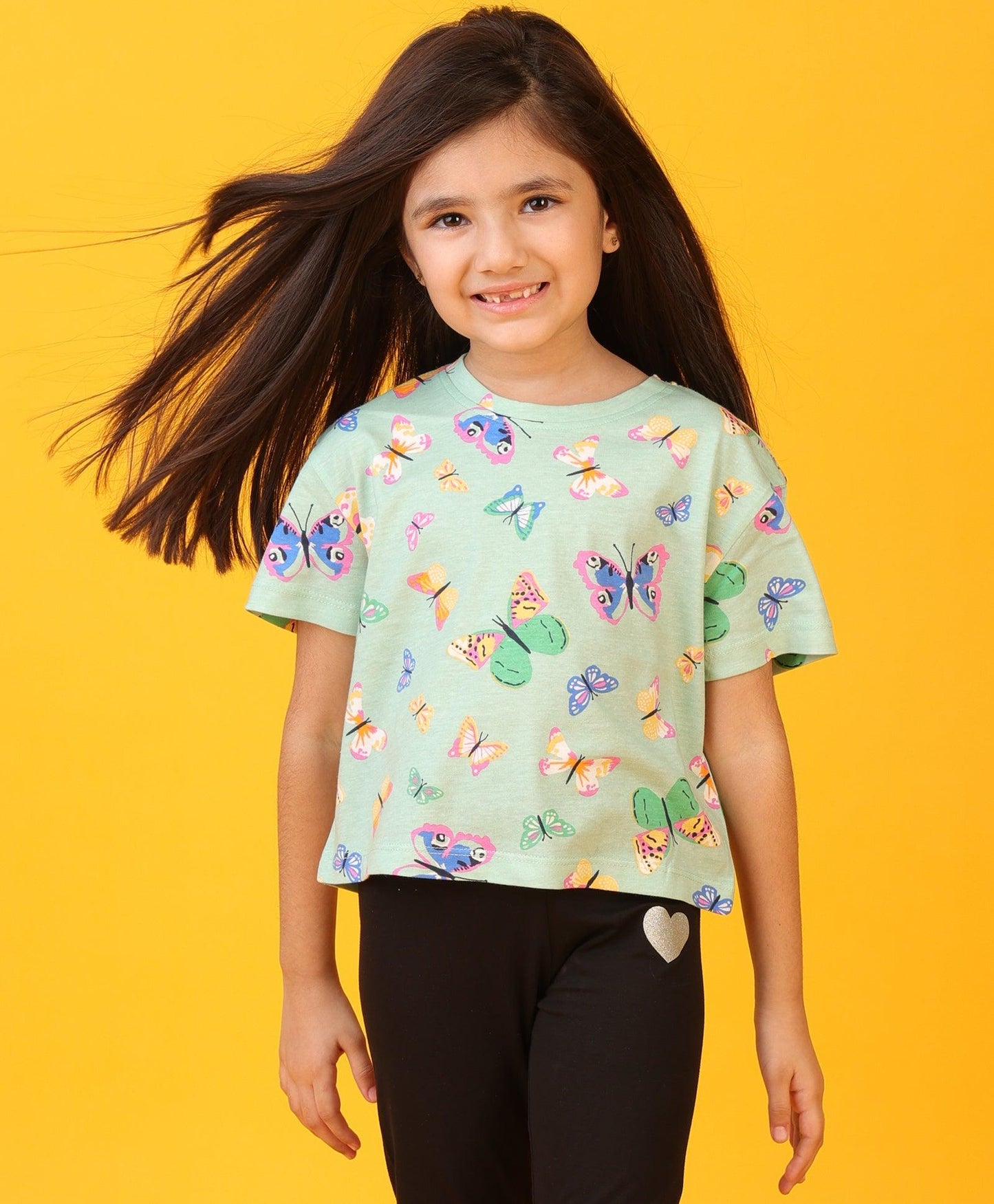 BUTTERFLY GREEN SHORT SLEEVES SUMMER T-SHIRT - GREEN