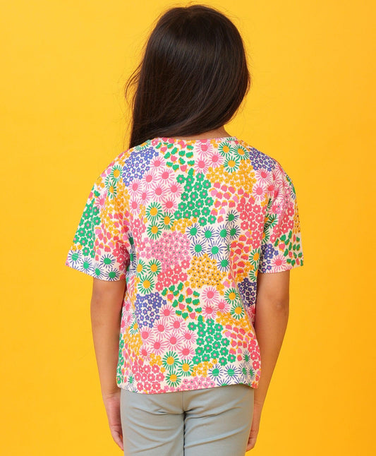 SUMMER FLOWERS SHORT SLEEVES T-SHIRT - OFF WHITE