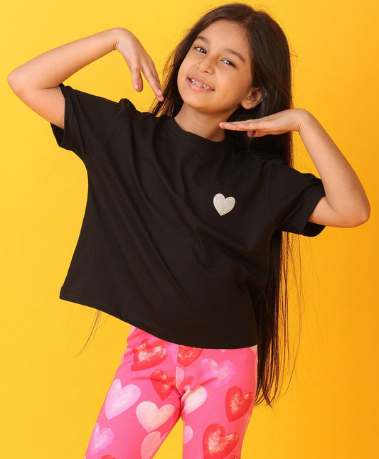 BLACK HEART SHORT SLEEVES SUMMER T-SHIRT - BLACK