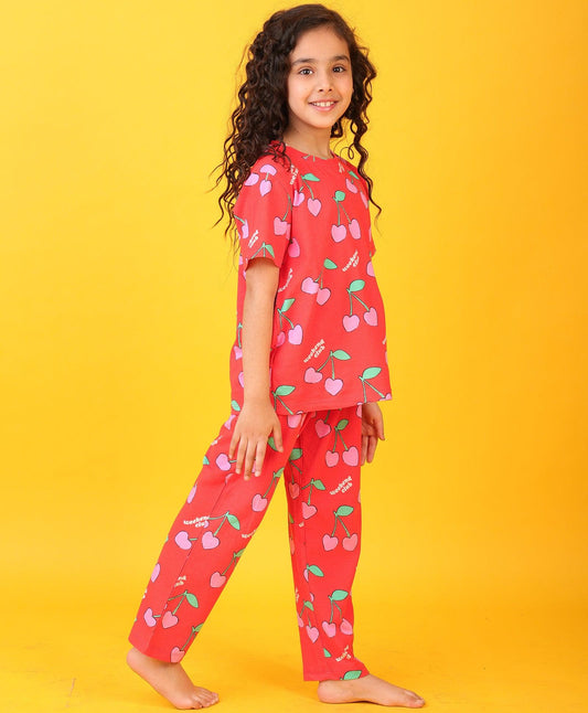CHERRY RED SHORT SLEEVES PYJAMA SET - RED