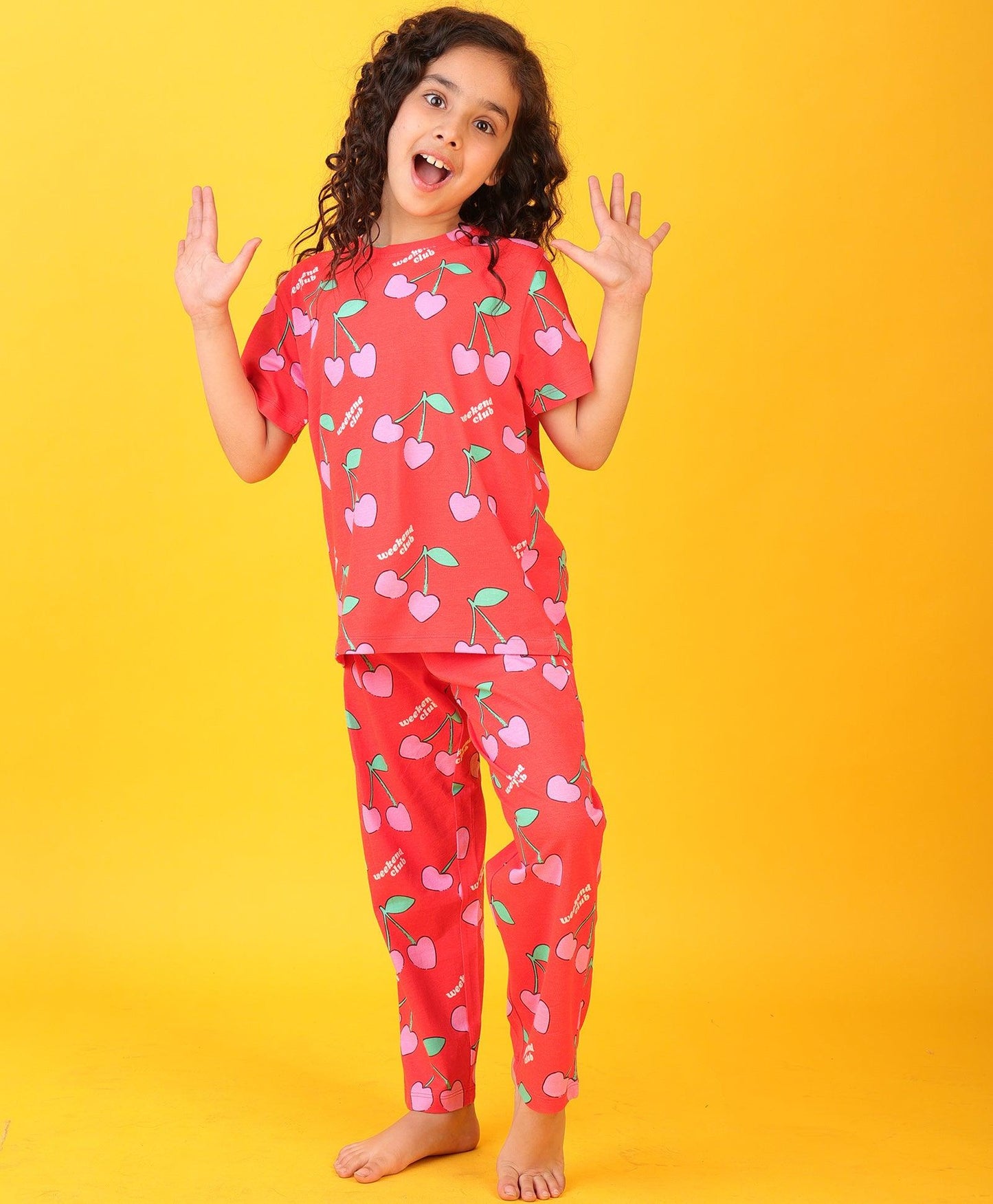 CHERRY RED SHORT SLEEVES PYJAMA SET - RED