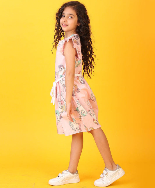 UNICORN STAR PINK FRILL DRESS- PINK WOVEN
