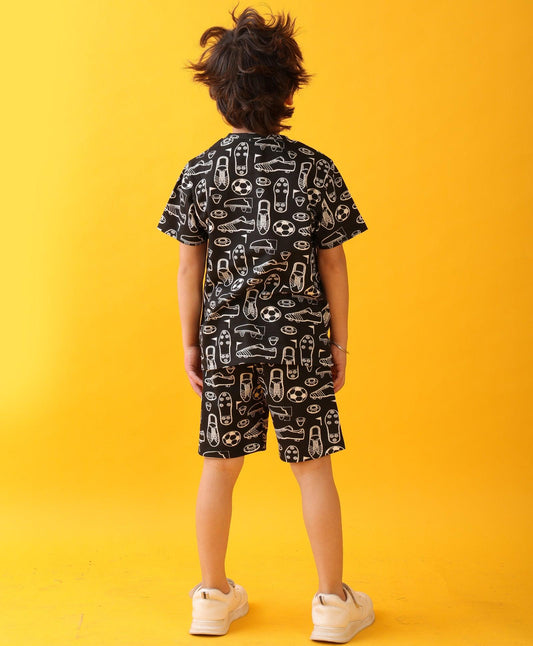 FOOTBALL SHOES SUMMER T-SHIRT SHORTS SET - BLACK