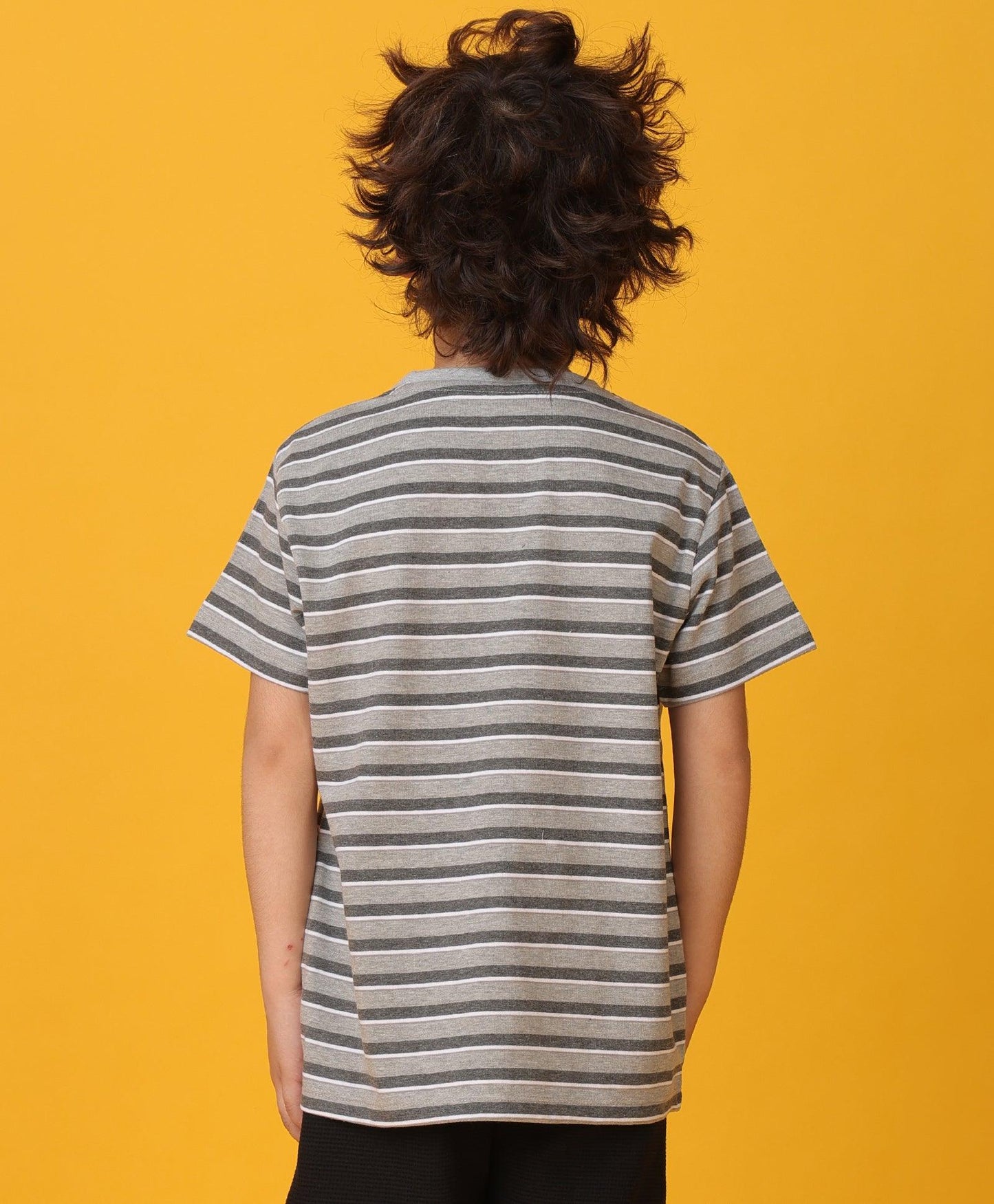 GREY MELANGE STRIPED SHORT SLEEVES BOYS T-SHIRT - GREY