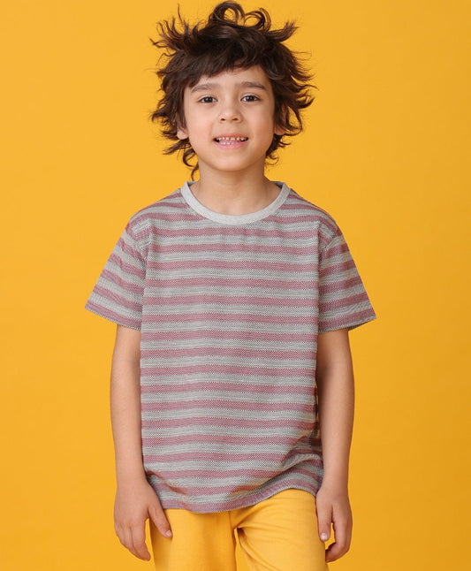 GREY RED STRIPED SHORT SLEEVES BOYS T-SHIRT -RED/BLACK