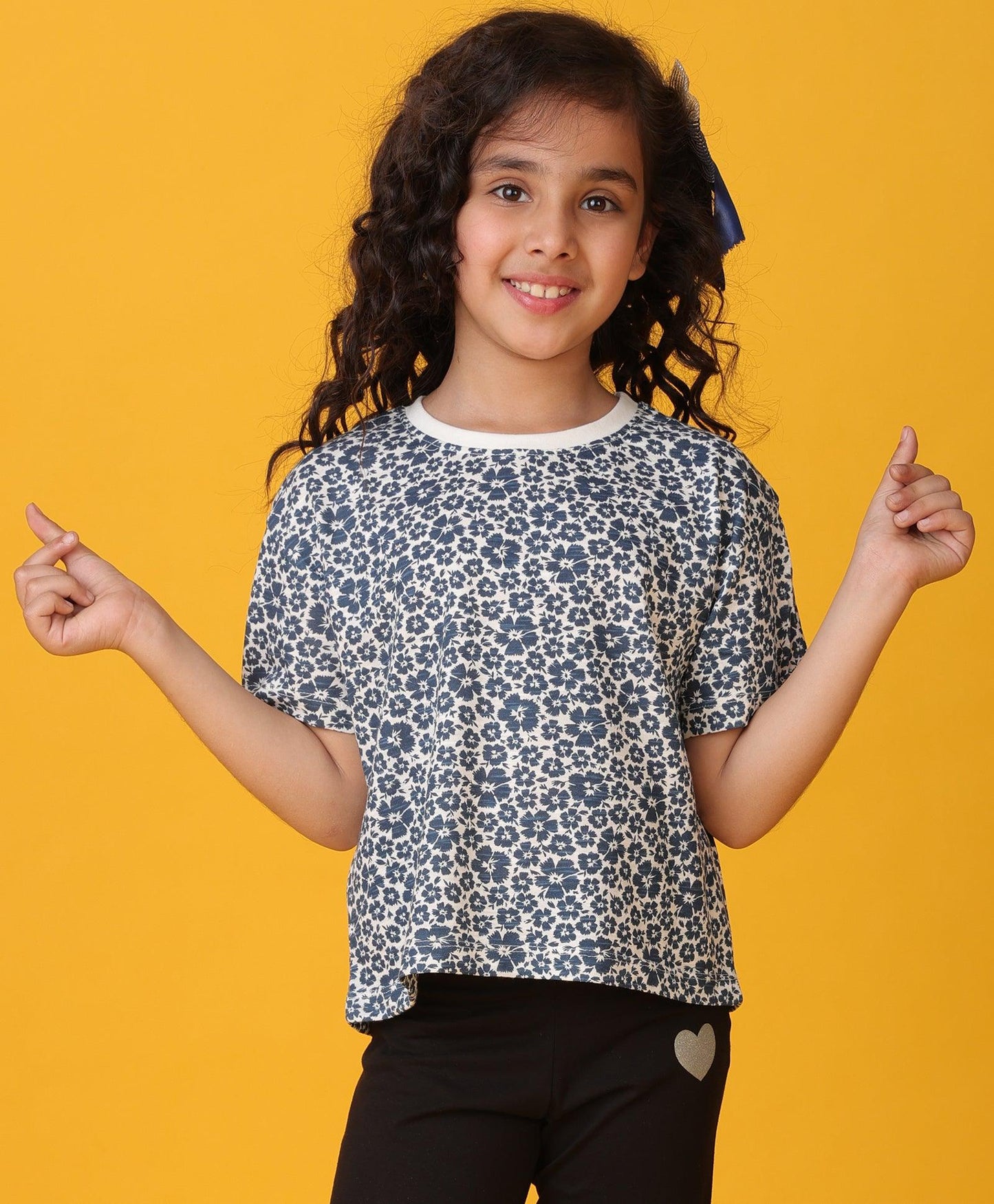 FLORAL BLUE SHORT SLEEVES GIRLS T-SHIRT - BLUE