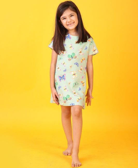 BUTTERFLY GREEN NIGHT DRESS - GREEN