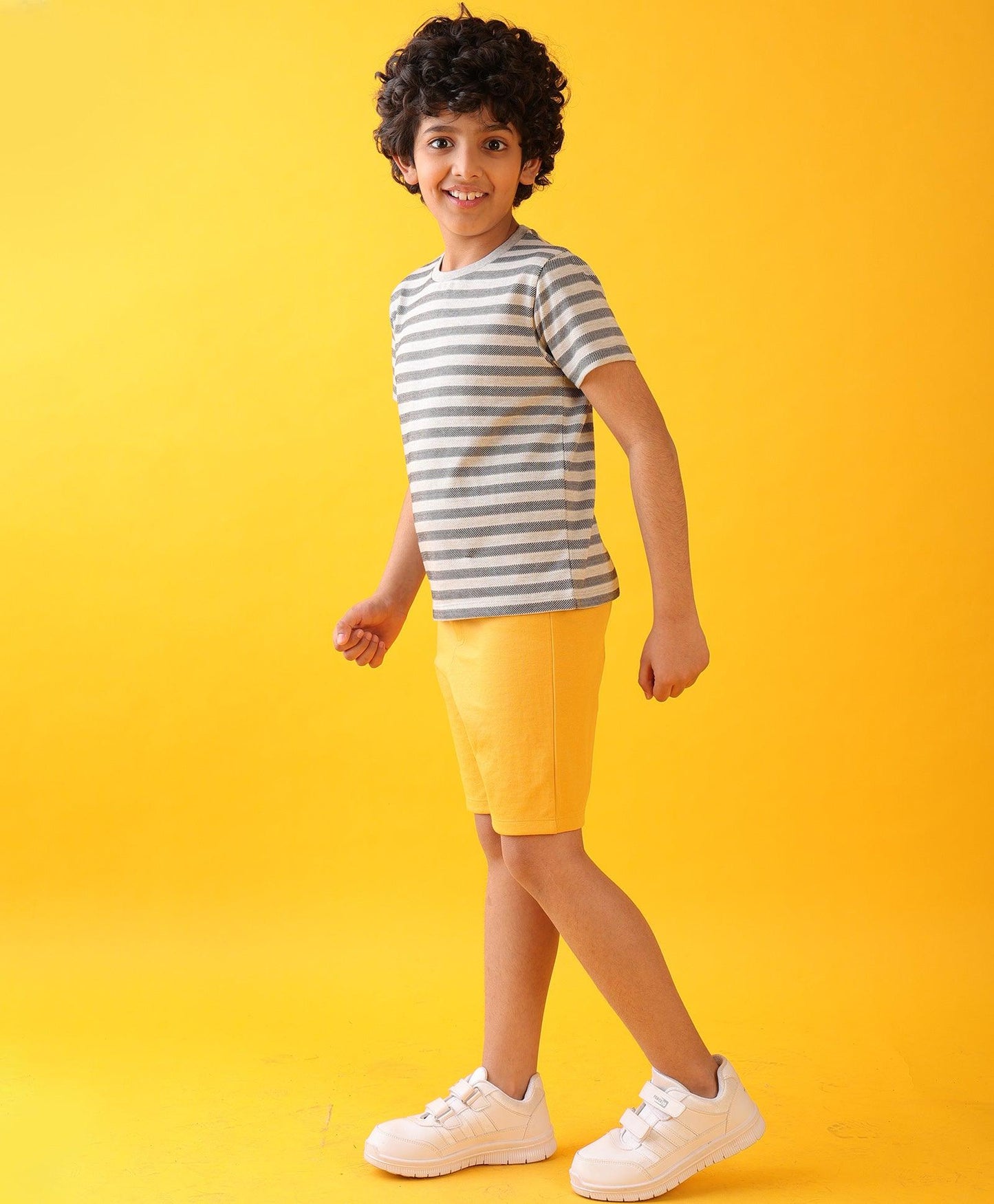 GREY STRIPED MUSTARD SUMMER SHORTS SET - GREY/MUSTARD