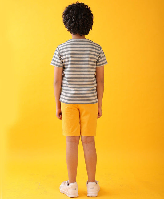 GREY STRIPED MUSTARD SUMMER SHORTS SET - GREY/MUSTARD