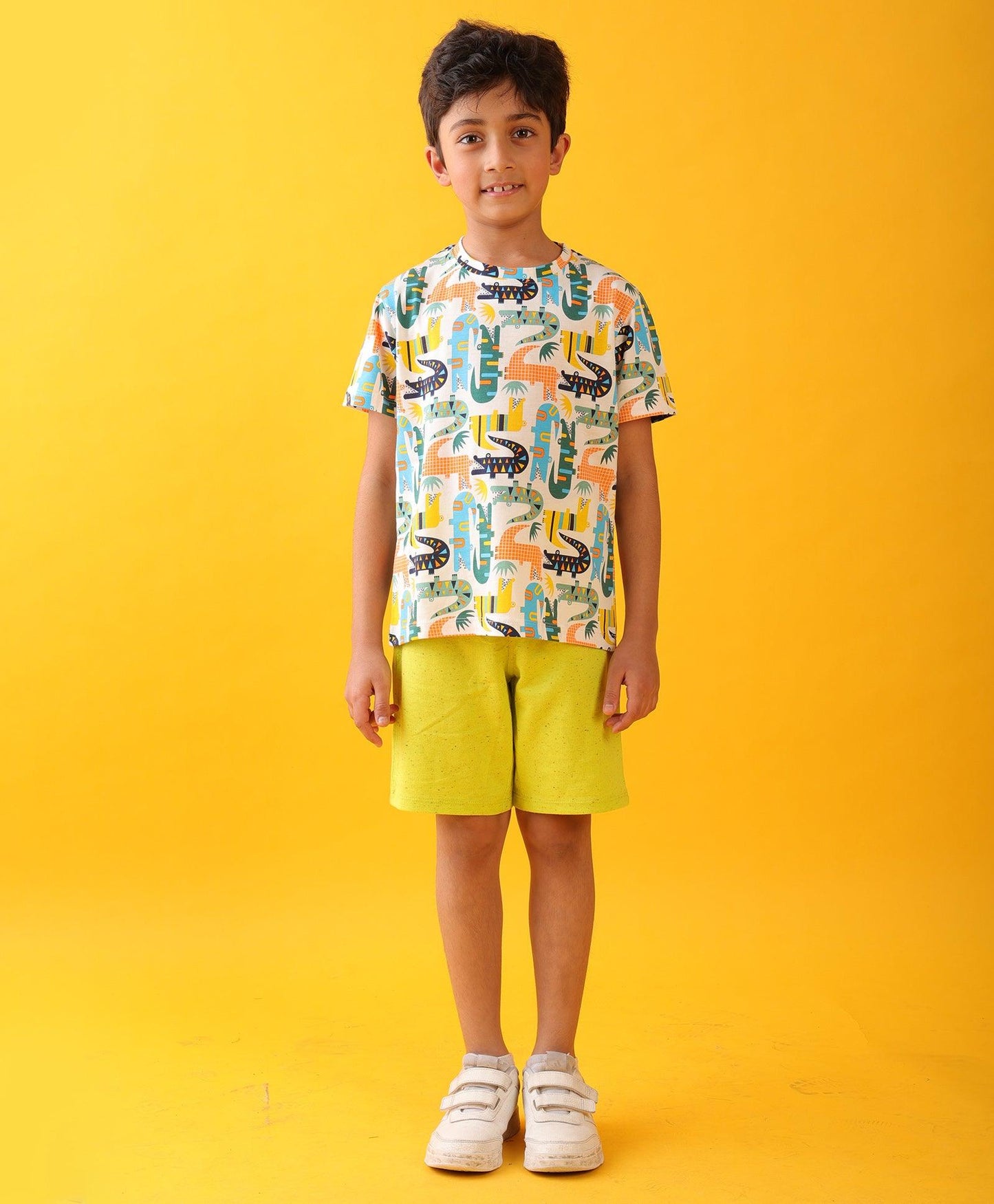 CROCODILE LIME BOYS SHORTS SET - WHITE/LIME