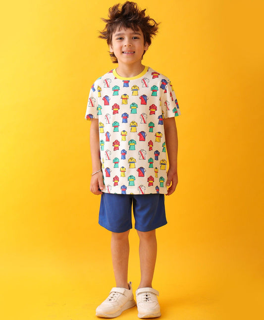 POLO PRINT ROYAL BOYS SHORTS SET - WHITE/ROYAL