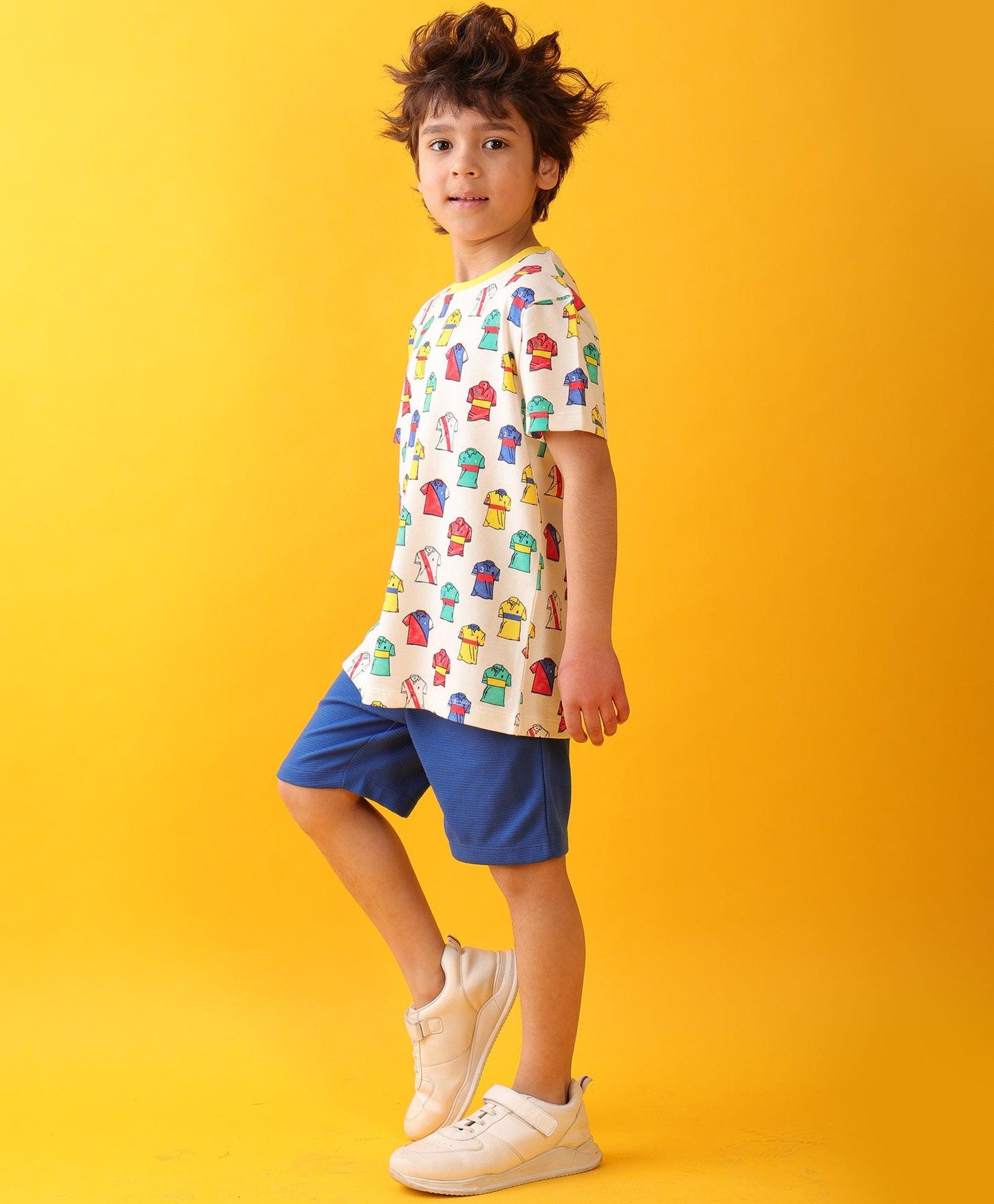 POLO PRINT ROYAL BOYS SHORTS SET - WHITE/ROYAL