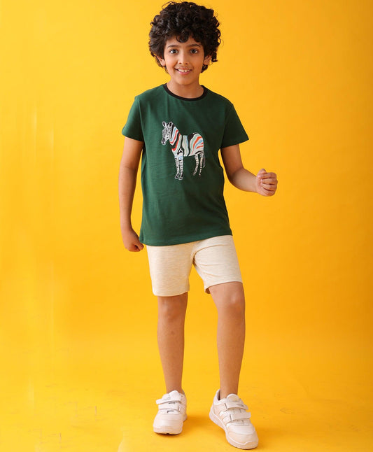 ZEBRA OLIVE ECRU MELANGE SHORTS SET - GREEN/ECRU