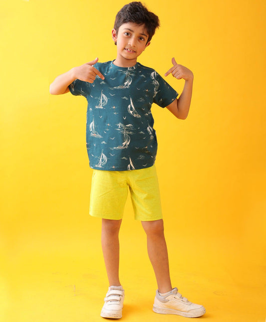 SAIL BLUE LIME SUMMER BOYS SHORTS SET - BLUE/LIME