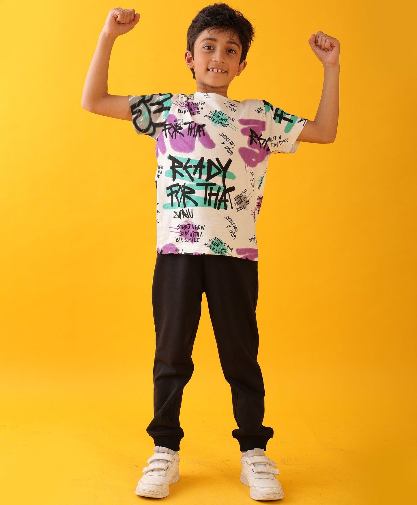 READY FOR THAT SUMMER BLACK BOYS JOGGER SET - WHITE/BLACK