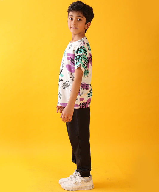 READY FOR THAT SUMMER BLACK BOYS JOGGER SET - WHITE/BLACK