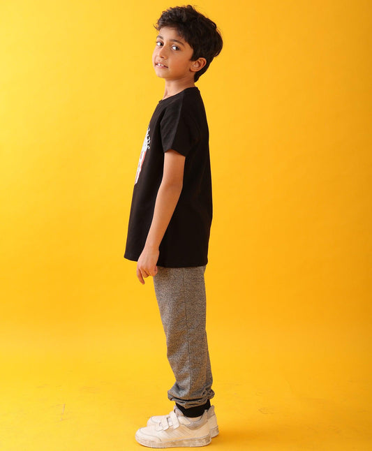 POPCORN BLACK SUMMER BLACK MELANGE BOYS JOGGER SET - BLACK/BLACK MELANGE
