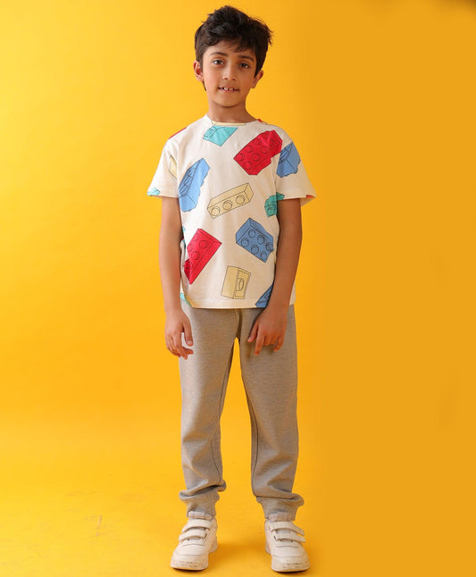 BLOCK BUILDER GREY TEXTURED SUMMER JOGGER SET - WHITE/GREY