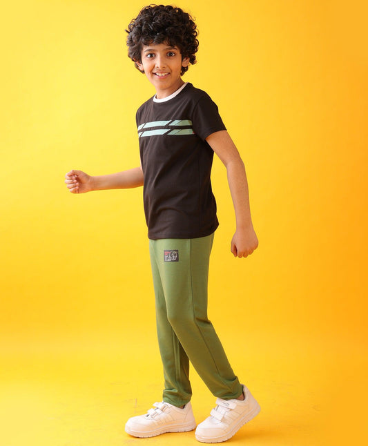 BLACK ENGLAND STRIPED OLIVE BOYS SUMMER JOGGER SET - BLACK/OLIVE