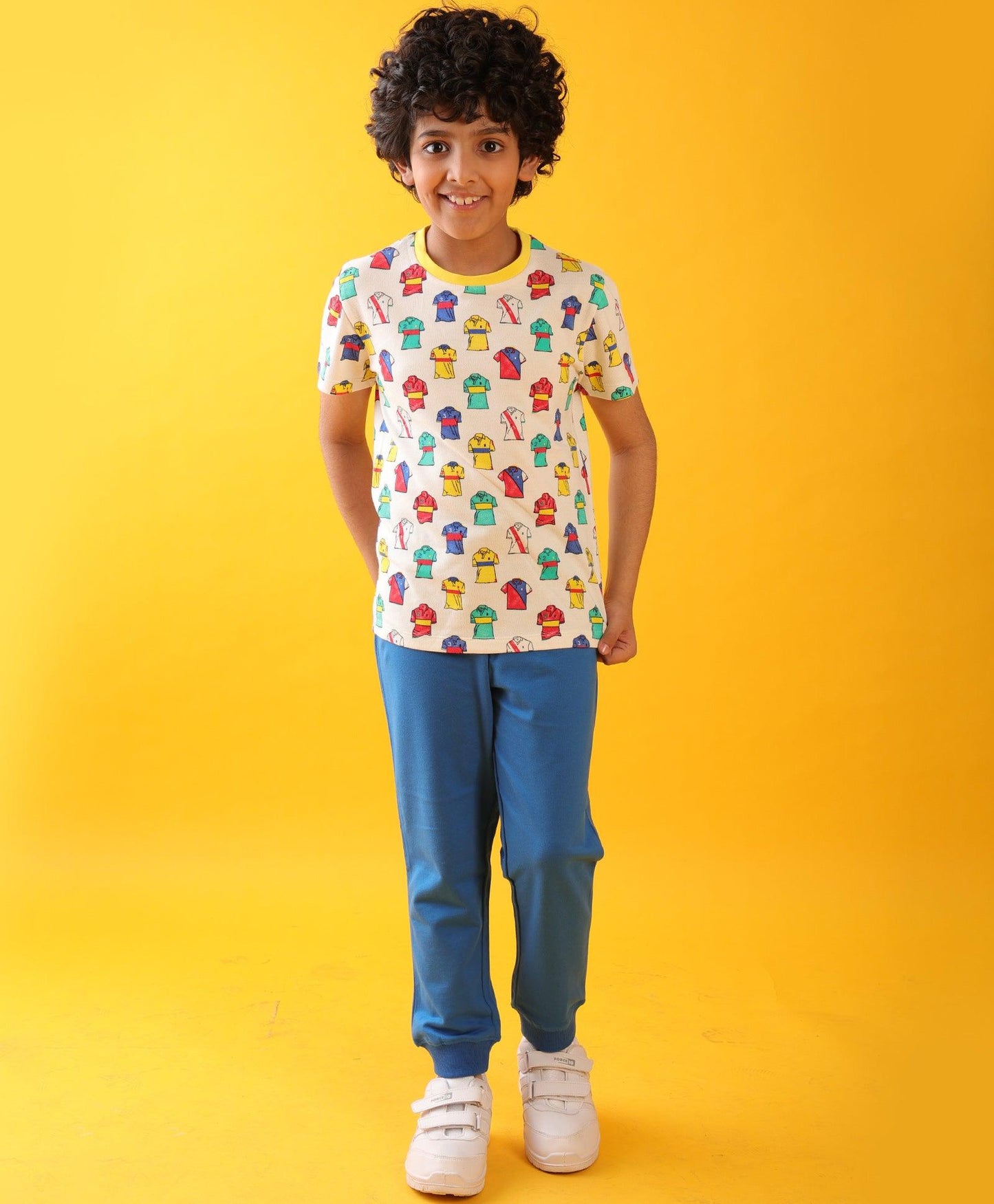 POLO PRINT ROYAL BOYS SUMMER JOGGER SET - WHITE/ROYAL