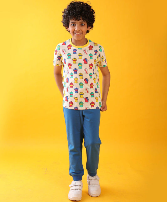 POLO PRINT ROYAL BOYS SUMMER JOGGER SET - WHITE/ROYAL