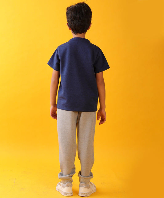 WAVES BLUE TEXTURED BOYS SUMMER JOGGER SET - BLUE/GREY