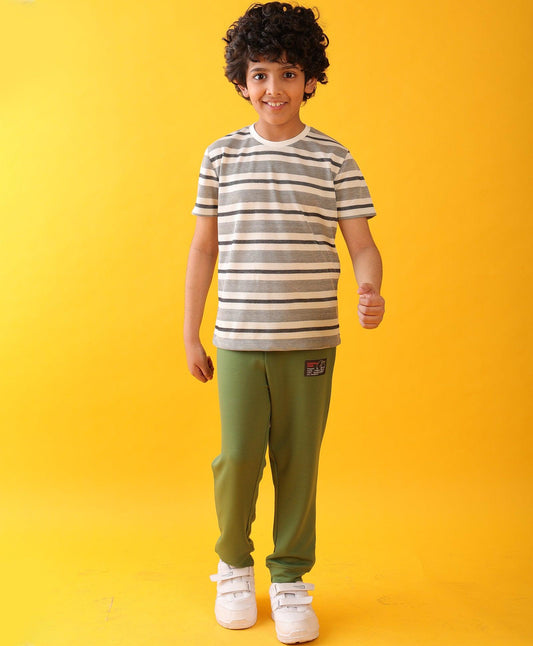 BLACK WHITE STRIPED OLIVE SUMMER JOGGER SET - MULTI/OLIVE